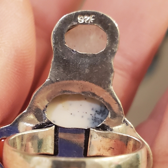 New Dendritic Opal, Coral, Rainbow Moonstone 925 Silver Statement Ring. - Picture 7 of 14